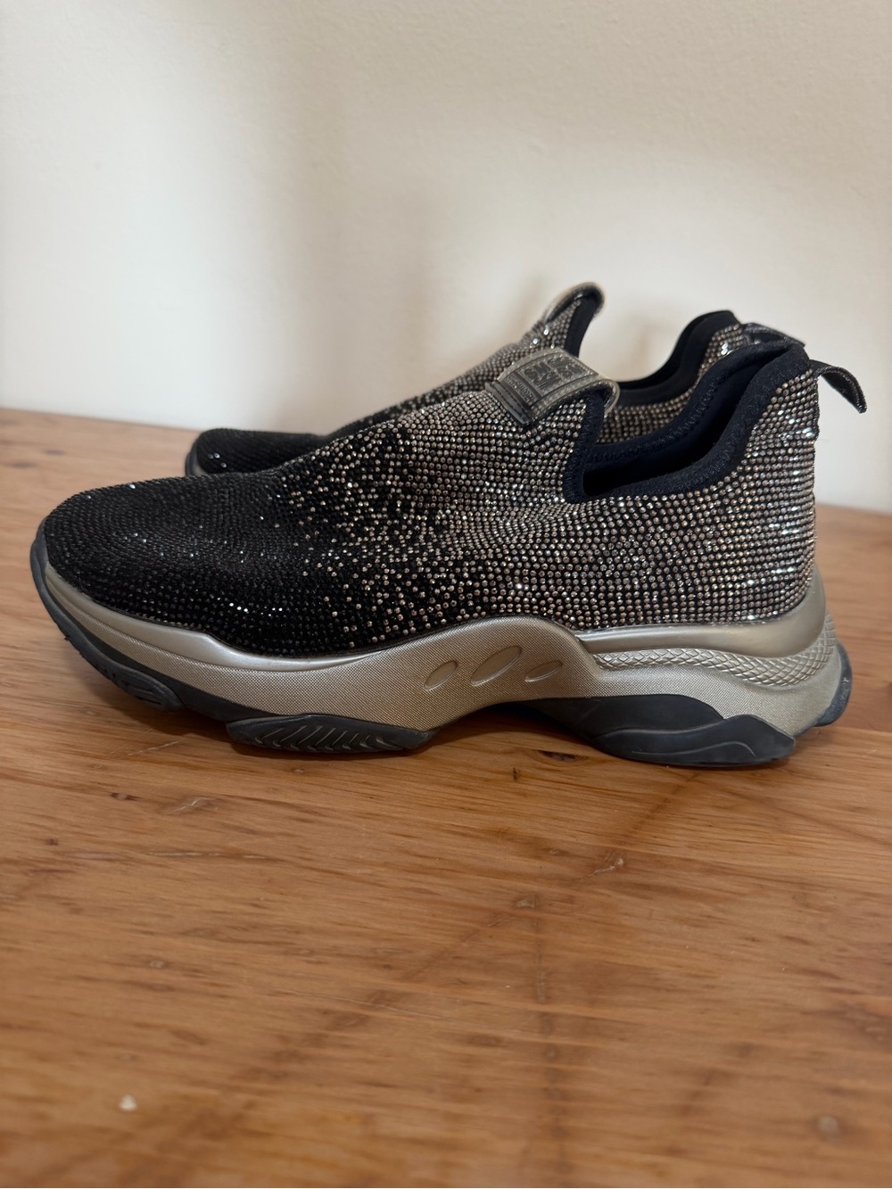 Steve Madden Black and Silver Slip-On Crystal Sneakers